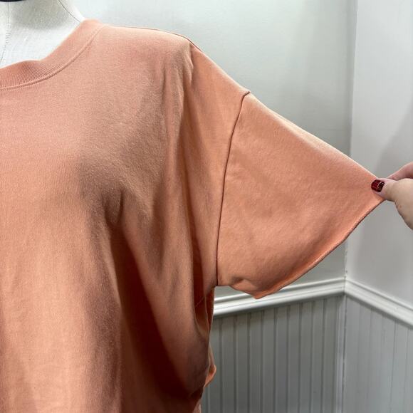 Gap Size XXL Cropped Sweatshirt Short Sleeve Relaxed Peach Slouchy Loungewear - Picture 2 of 13